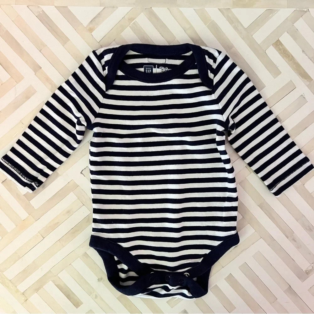 GAP Baby Navy Striped Cotton Onesie, 0-3mo